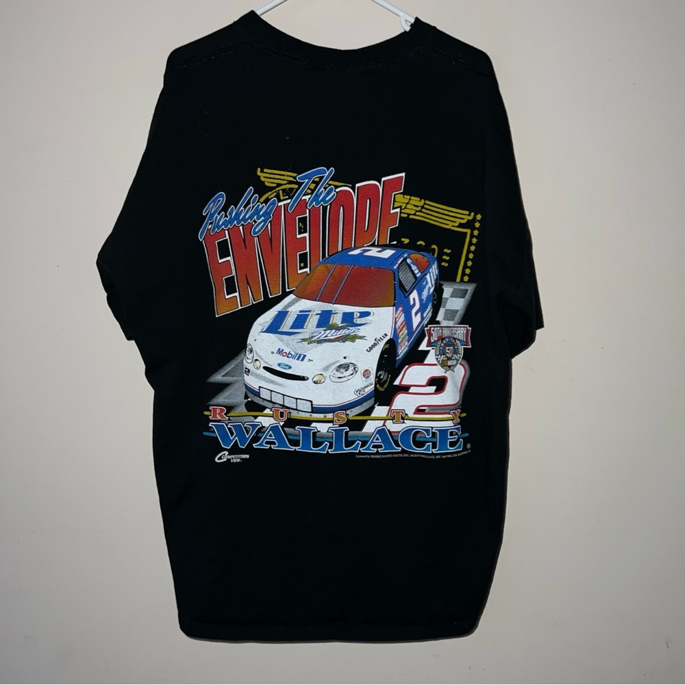 Vintage 90s Rusty Wallace NASCAR T Shirt Miller Pushing The Envelope XXL 2XL